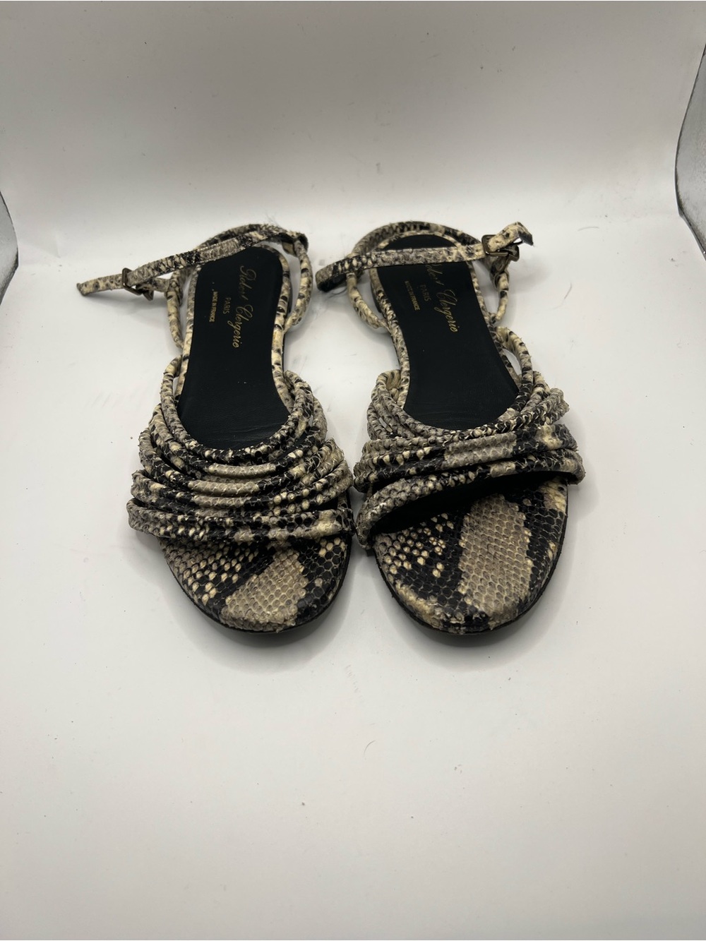 Robert Clergerie Snake-Print Braided Ankle-Strap Sandals - Black & Cream